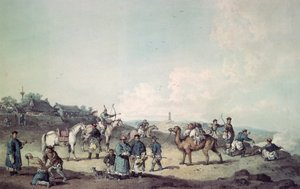 Soldati cinesi che si esercitano fuori dalle mura di una città da William Alexander